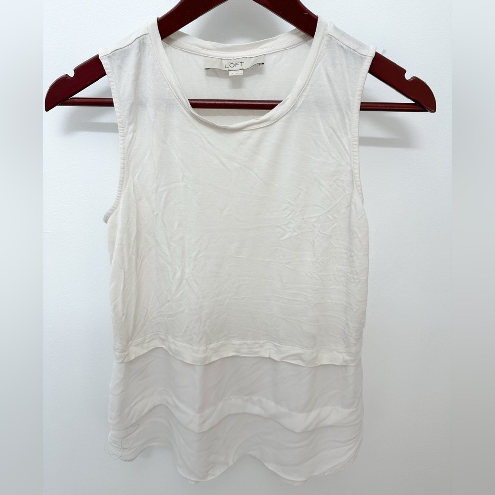 Ann Taylor Loft multi layered tank top, in white. Size Small